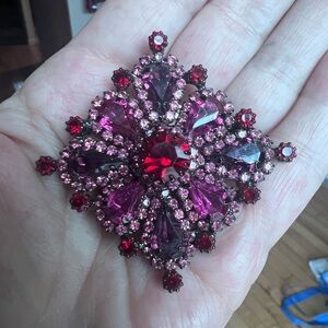 Vintage Pink and Red Crystal Brooch